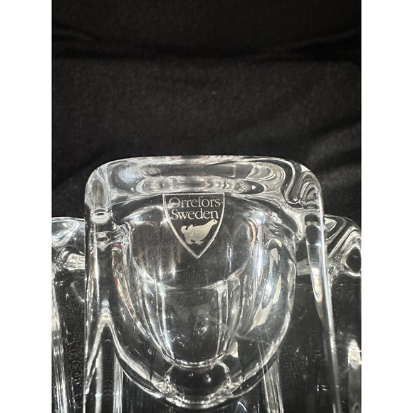 Art Deco Orrefors Crystal Tea Light Votive Candle Holder Sweden Signed & Sticker - Picture 7 of 9